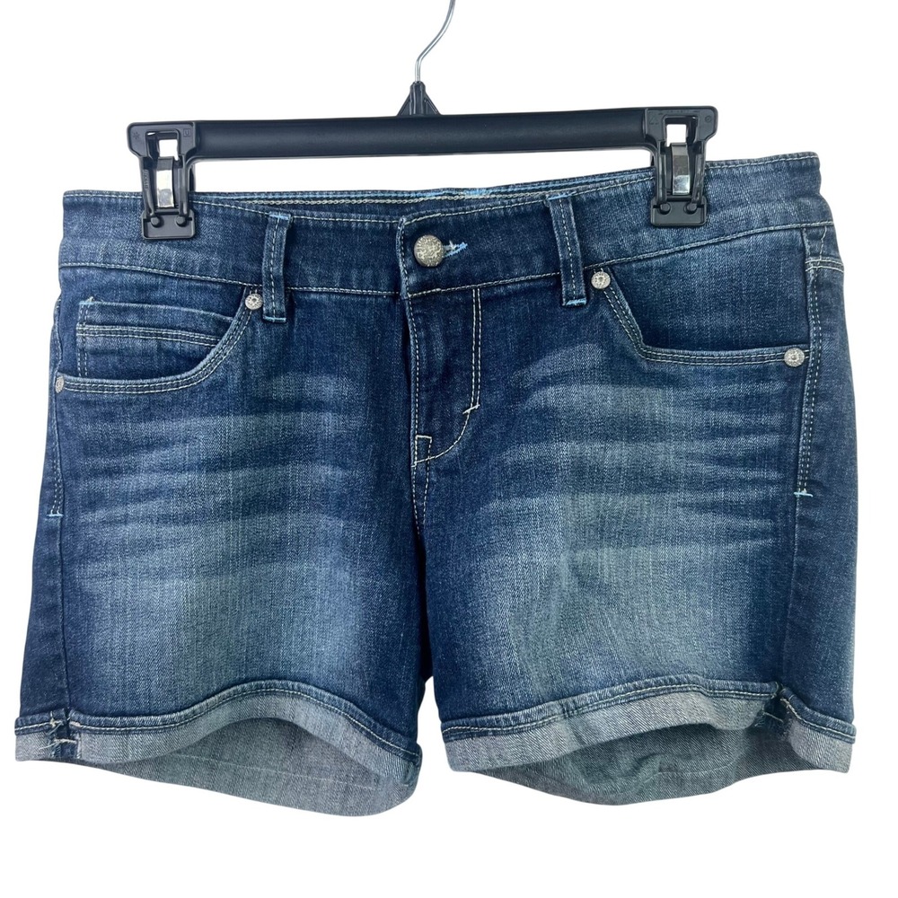 Levi's Womens Denim Shorts Size 11 32"Dark Wash Cuffed Flap Pocket Festival Boho - Picture 1 of 10